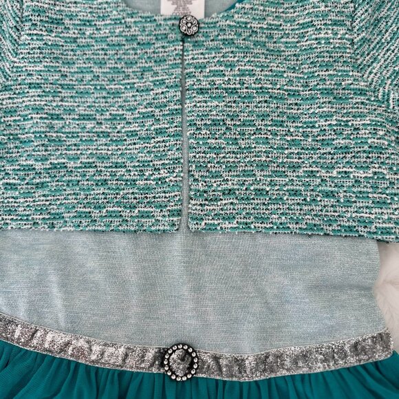 Lona Michelle Girls Teal Party Dress – Tulle Skirt & Sparkle Belt - Picture 3 of 7